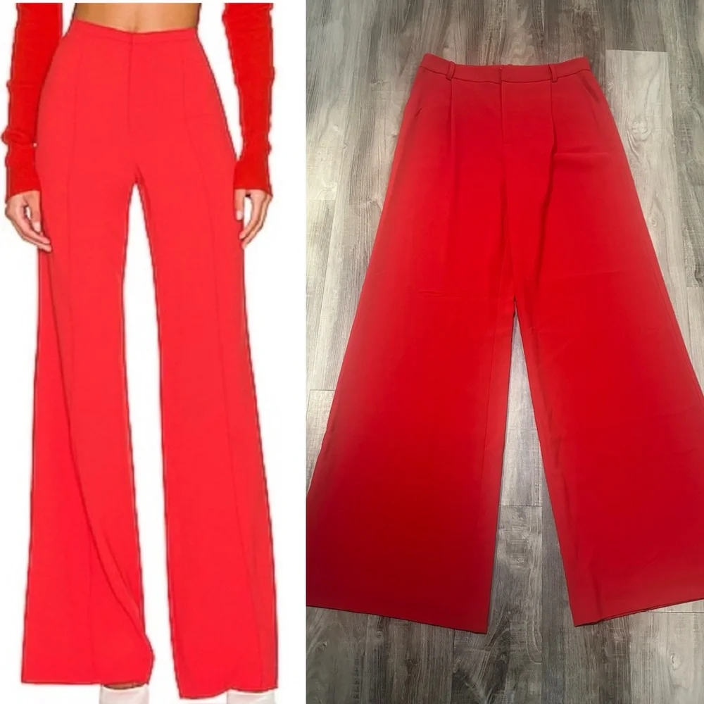Alice + Olivia Bold Red Wide-Leg Pants 8 - Picture 2 of 8